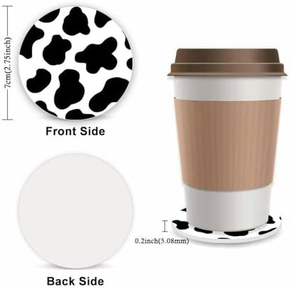 Cow Print Fuzzy Steering Wheel Cover Universal-2PCS Car Coasters - Image 2