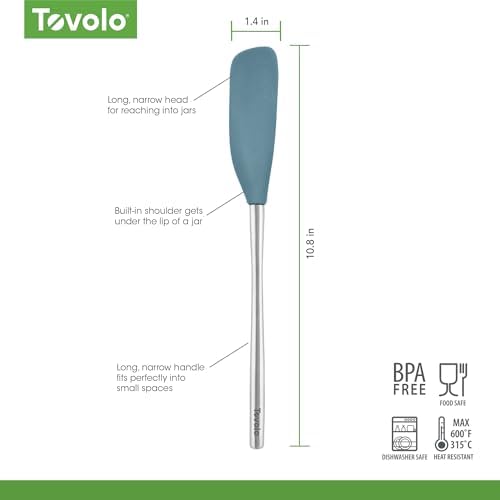 Tovolo Jar Spatula Silicone Long Stainless Steel Handle Scraper Spatula Blue - Image 6