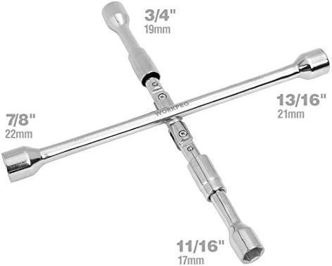 WorkPro 14-Inch Universal Folding Lug Wrench, 4-Way Cross Wrench - Image 2
