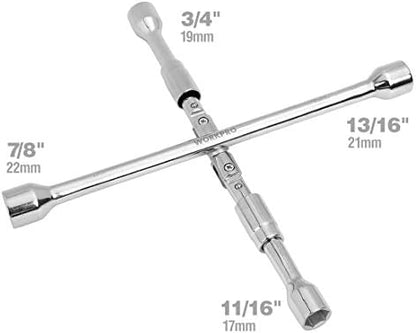 WorkPro 14-Inch Universal Folding Lug Wrench, 4-Way Cross Wrench - Image 2