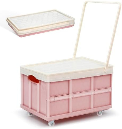 Collapsible Storage Bins with Lids And Wheels, Stackable Folding Storage Boxes by Healvian