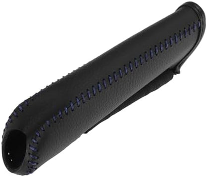 Car Handbrake Cover Leather Black Textured Blue Thread 1 Pcs by Hihaha