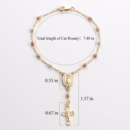 Gold Plated Beads Catholic Guadalupe Car Rearview Mirror Rosary - Image 5