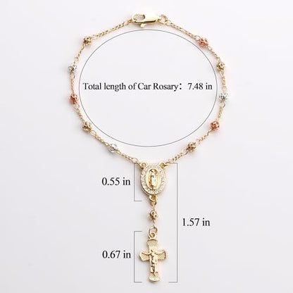 Gold Plated Beads Catholic Guadalupe Car Rearview Mirror Rosary - Image 5