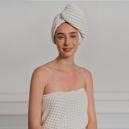 Luxury Organic Japanese Cotton Hair Drying Waffle Towel Wrap - Image 5