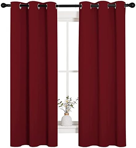 NICETOWN Christmas Window Curtains, 1 Pair, 34 by 63-in, Burgundy Red - Image 2