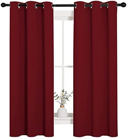 NICETOWN Christmas Window Curtains, 1 Pair, 34 by 63-in, Burgundy Red - Image 2