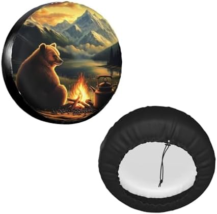 Bear Campfire Moutain Universal Spare Tire Cover, 17 Inch, Cute Waterproof - Image 2