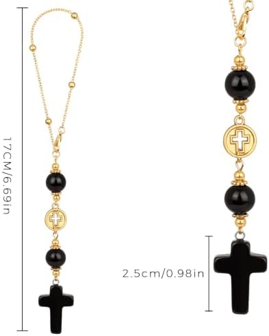 Black Obsidian Cross Car Hanging Ornament - Image 5