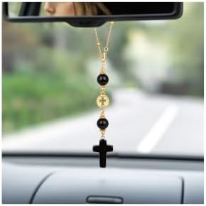 Black Obsidian Cross Car Hanging Ornament by RisyfjewJewelry