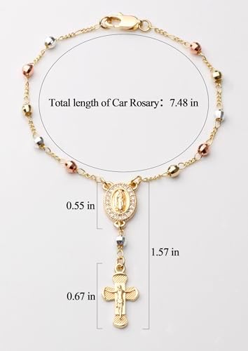 Gold Plated Beads Catholic Guadalupe Car Rearview Mirror Rosary - Image 3