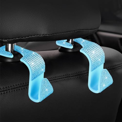 Zpana 4PCS Bling Car Seat Headrest Hooks, Crystal Rhinestones, Light Blue - Image 6