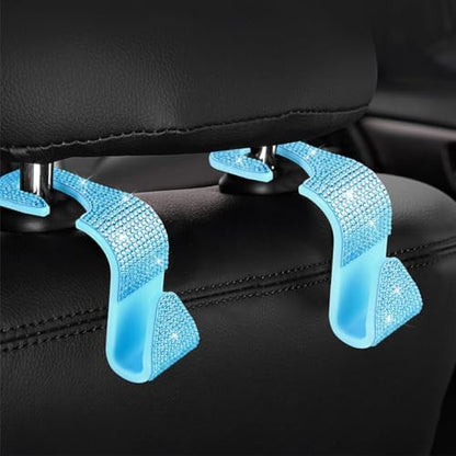 Zpana 4PCS Bling Car Seat Headrest Hooks, Crystal Rhinestones, Light Blue - Image 6