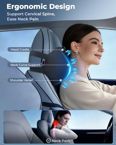 Aukee Car Headrest Pillow with Genuine Leather Cover Memory Foam Neck Cushion - Image 2
