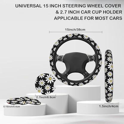 White Daisy Flowers Steering Wheel Cover - Image 2