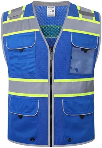 JKSafety Hi-Vis Unisex Surveyor Safety Vest Heavy Duty PPE Inner Pockets by JKSafety