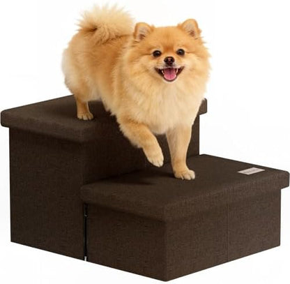 2-Step Wide Dog Stairs with Storage 11" H, Non-Slip Sturdy Pet Steps by Fecuria