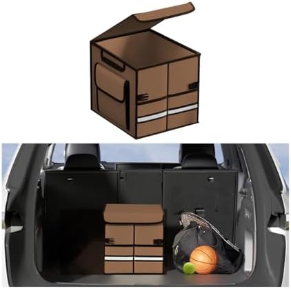 Car Trunk Organizer with Lid Collapsible Oxford Cloth Coffee by KHGUZ