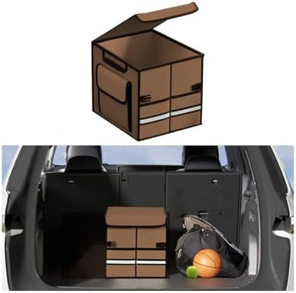 Car Trunk Organizer with Lid Collapsible Oxford Cloth Coffee by KHGUZ
