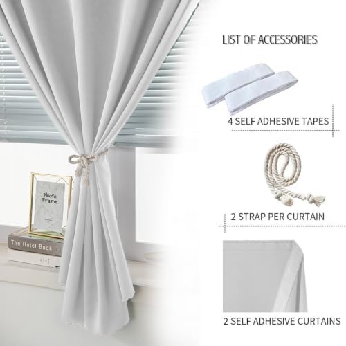 Thermal Blackout Curtains with Self-Adhesive Tape, No Rod No Drill Easy Install - Image 3