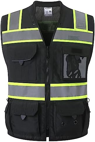 JKSafety Hi-Vis Unisex Surveyor Safety Vest Heavy Duty PPE Inner Pockets by JKSafety