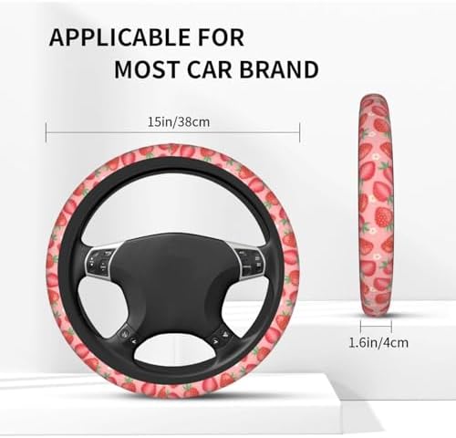 Cute Pink Strawberry Steering Wheel Cover Anti-Slip and Practical 14.5-15 Inch - Image 2