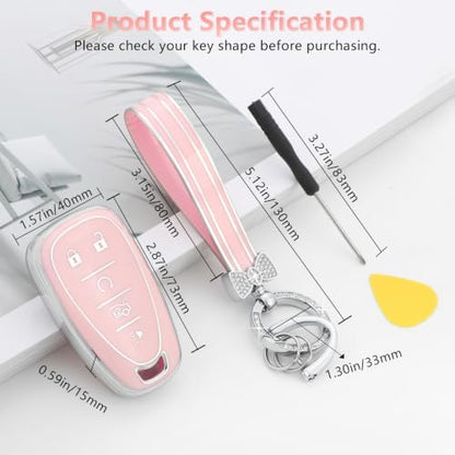 PIFOOG Key Fob Cover for Chevy Pink Soft TPU 5 Button Car Keys Case Shell Bling - Image 3