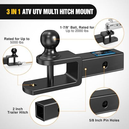 Nilight 3 in 1 ATV UTV Multi Hitch Mount | 1-7/8" Ball Fits 2" Receiver Hitch - Image 5