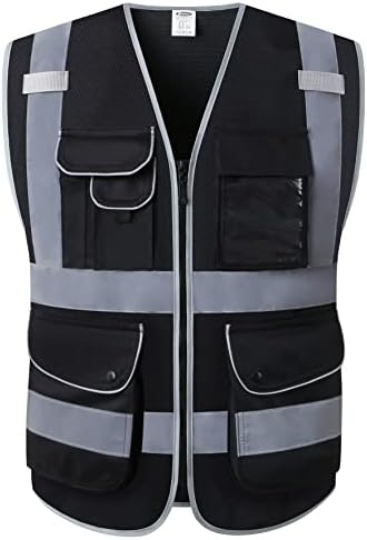 JKSafety Safety Vest for Men Women Reflective Hi Vis JK159 Black 5XL by JKSafety