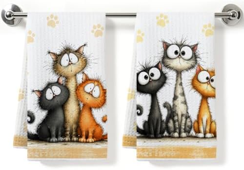 2 Pcs Funny Cat Kitchen Towels, Cat Theme Soft Absorbent Hand Tea Towels 05 by ZHAMEN
