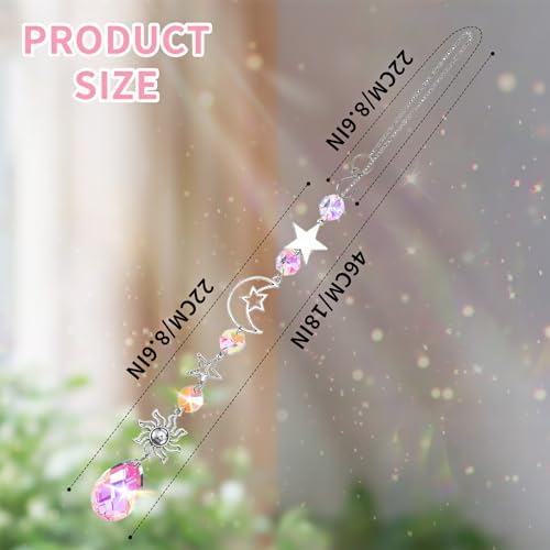 Moon and Star Rear View Mirror Charm, Crystal Boho Car Hanging Decor Cute - Image 6