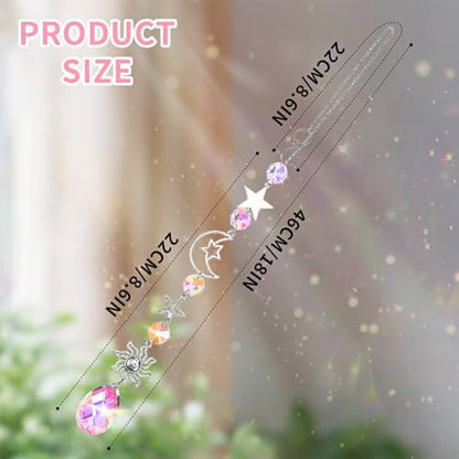 Moon and Star Rear View Mirror Charm, Crystal Boho Car Hanging Decor Cute - Image 6