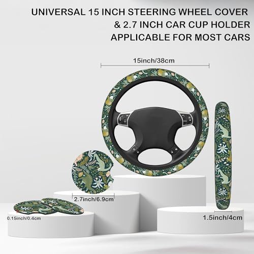 Dinosaurs and Tropical Leaves Steering Wheel Cover - Image 2
