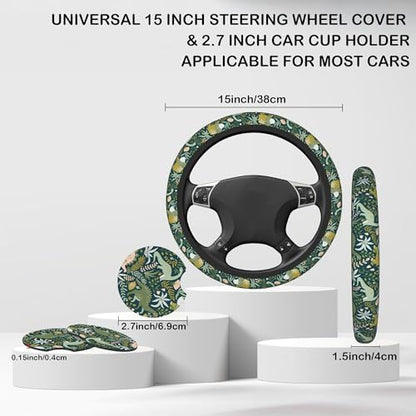 Dinosaurs and Tropical Leaves Steering Wheel Cover - Image 2