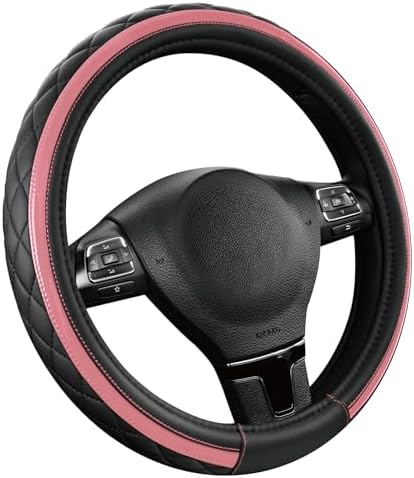 Road Comforts Leather Steering Wheel Cover – Black & Pink, Universal Fit - Image 2