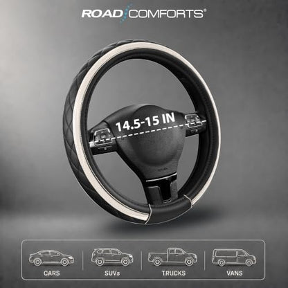 Road Comforts Leather Steering Wheel Cover – Black & Silver, Universal Fit - Image 7