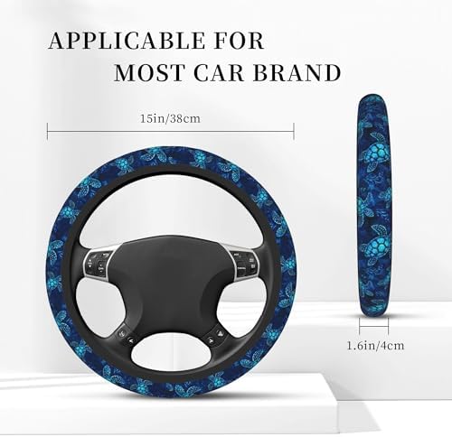 Sea Turtle Steering Wheel Cover 15in + 2 Car Cup Coasters - Image 2