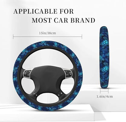 Sea Turtle Steering Wheel Cover 15in + 2 Car Cup Coasters - Image 2