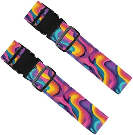 2PC, Colorful Abstract Luggage Strap 1.97 x 70.87 inch Multicolor Wave Pattern by Cmialusie