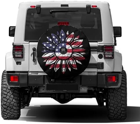 American Flag Sunflower Flower Spare Tire Cover by Foruidea