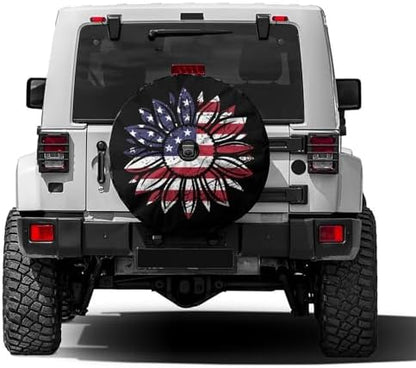 American Flag Sunflower Flower Spare Tire Cover by Foruidea