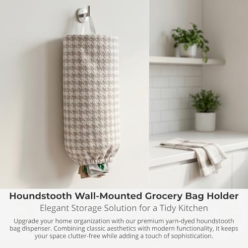 Plastic Bag Holder, Wall Mount Grocery Bag Dispenser, Yarn-dyed Houndstooth - Image 5