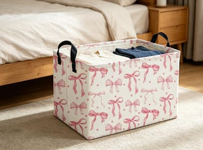 Rectangle Pink bownot Baskets Cute Storage Bin - Image 5