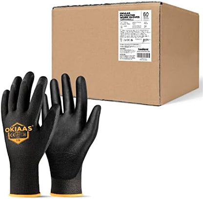 OKIAAS PU Coated Work Gloves Men, Ultra Grip & Lightweight, 60 Pairs Bulk by OKIAAS