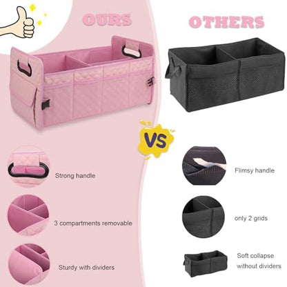 JiatuA Car Trunk Organizer for SUV, Collapsible Car Storage Organizer Pink - Image 5