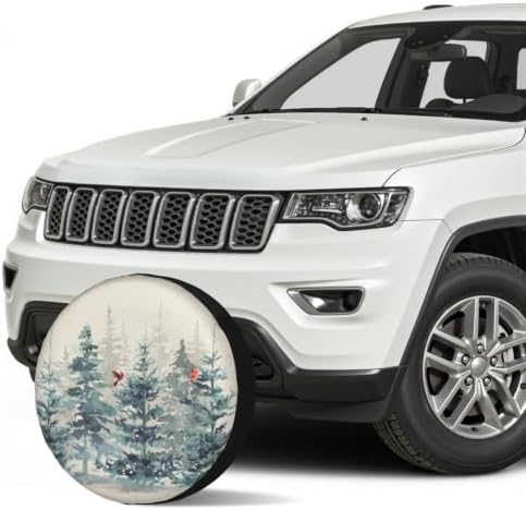 Winter Red Bird Tire Covers 17 Inch Universal Pine Tree Forest Xmas - Image 3