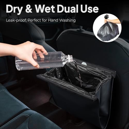 Leather Car Trash Can with Smart LED Light & Magnetic Closure - Image 6