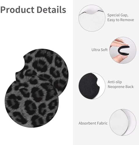 Leopard Black Steering Wheel Cover Cheetah 15in + 2 Cup Coasters - Image 5