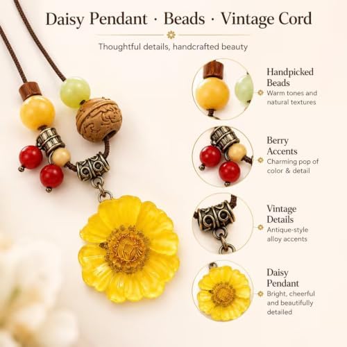 Daisy Car Rear View Mirror Hanging Ornament, Boho Floral Car Charm - Image 5