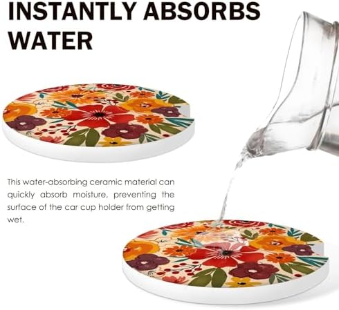 Floral Car Coasters for Cup Holders Set of 2 Colorful Flowers Absorbent Ceramic - Image 6